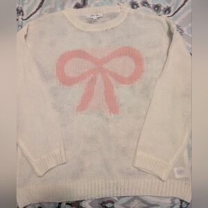 Women's Cream Sweater with Pink Bow Design